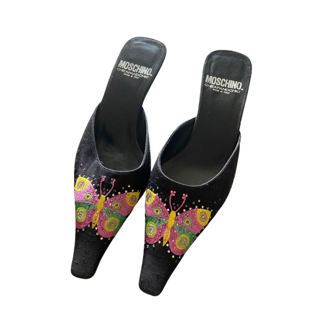 Moschino Cheap & Chic Butterfly Sequined Mules